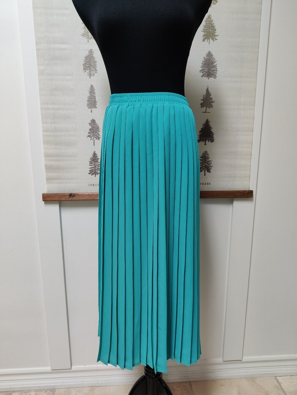 Hermann Lange Collection Teal Pleated Midi Skirt Size 40